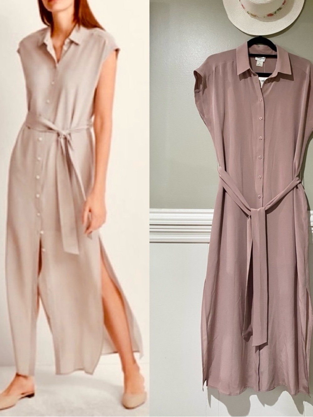 Club Monaco Sleeveless Button-Front Maxi Dress in Dusty Mauve